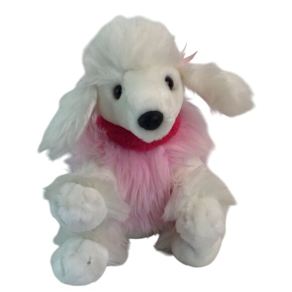 Lillian Vernon White Pink Floppy Poodle Plush 8" Puppy Dog Stuffed Animal Toy - Picture 1 of 6